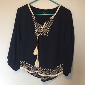 Blue Embroidered Blouse Top